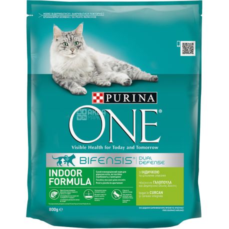 Purina, One Indoor, 800 г, Сухий корм для домашніх котів з індичкою