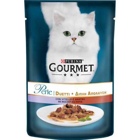 Gourmet Perle Duo, 85 г, Корм для котов, С телятиной и уткой в подливе