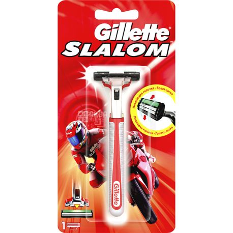 Gillette Slalom Red, 1 шт., Станок для бритья с 1 сменным картриджем