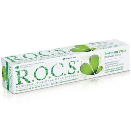 R.O.C.S., Энергия утра, 74 г, Зубная паста, Двойная мята