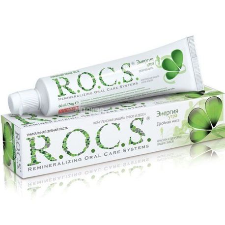 R.O.C.S., Энергия утра, 74 г, Зубная паста, Двойная мята