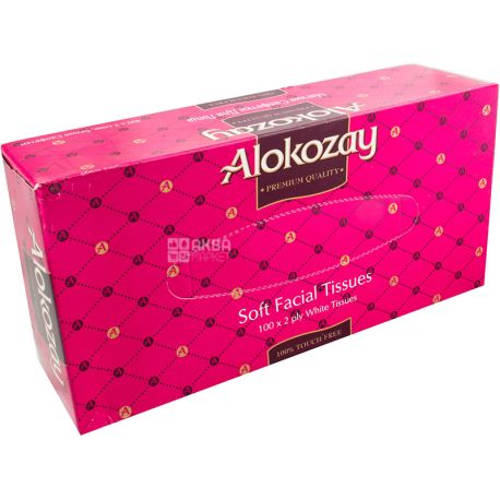 Alokozay, 100 шт., Серветки двошарові, білі, в асортименті, 20х23 см