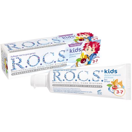 R.O.C.S. Kids, Фруктовий ріжок, 45 г, Зубна паста для дітей без фтору, захист від карієсу