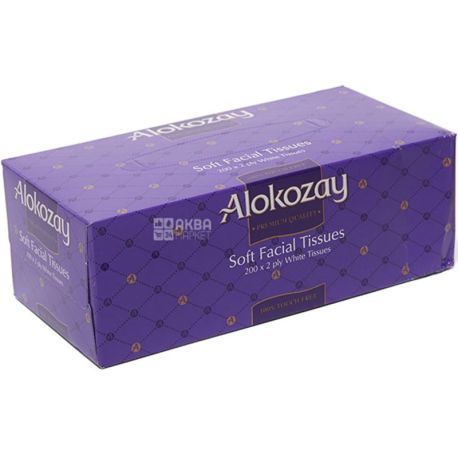 Alokozay, 200 шт, Серветки двошарові, білі, в асортименті, 20х23 см