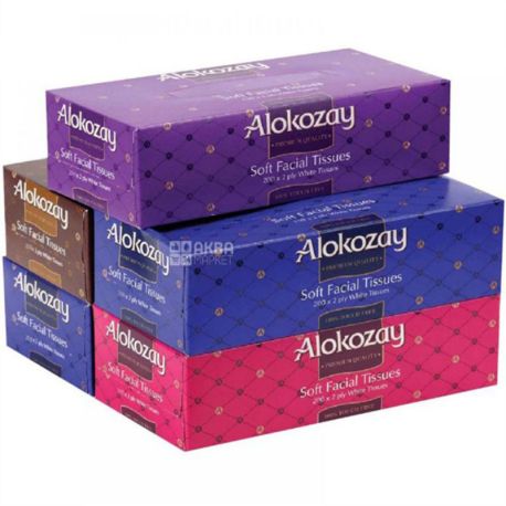 Alokozay, 200 шт, Серветки двошарові, білі, в асортименті, 20х23 см