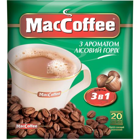 MacCoffee, Лесной орех, 20 шт. х 18 г, Кофе растворимый, 3 в 1