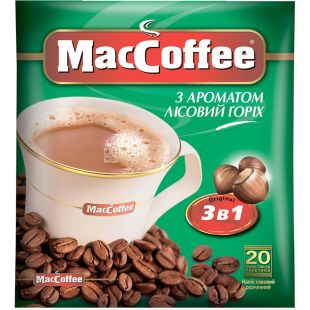 MacCoffee, Лісовий горіх, 20 шт. х 18 г, Кава розчинна, 3 в 1
