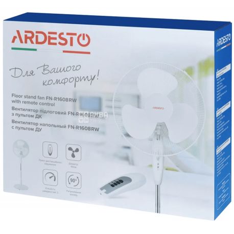 Ardesto FN-R1608RW, Вентилятор підлоговий, з пультом управління, білий, 45 Вт