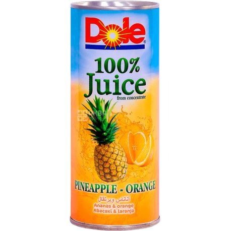 Dole, Pineapple Orange, 250 мл, Сок натуральный прямого отжима, Апельсиново-ананасовый, ж/б