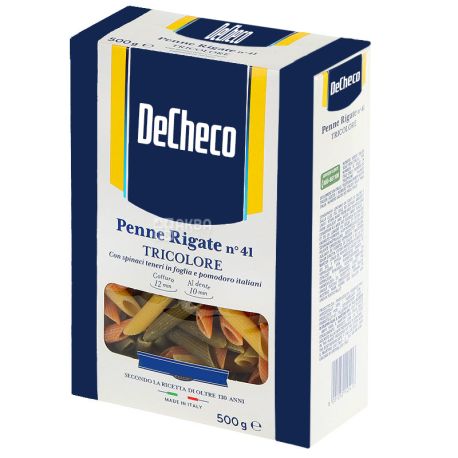 DeCheco, Penne Rigate Tricolore, 500 г, Макарони ДеЧеко Пенне Рігате, триколірні