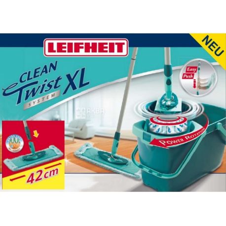 Leifheit, Clean Twist System XL, 42 см, Набір для прибирання, Швабра з губкою + універсальне відро + механізм віджиму