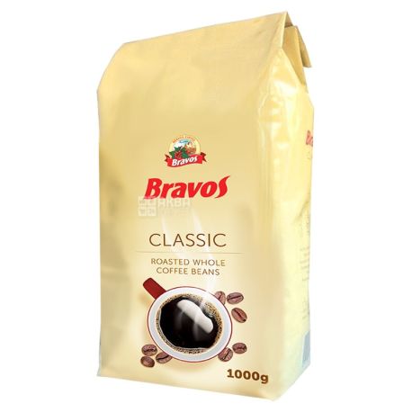  Bravos Classic, 1 кг, Кава Бравос, 100% Робуста, середнього обсмаження, в зернах