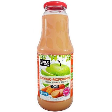 Sims juice, 0,33 л, Сік яблучно-морквяний 100%, прямого віджиму, скло