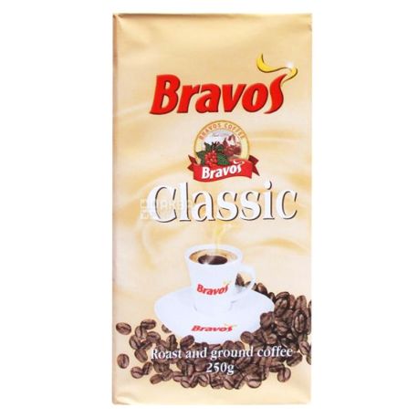  Bravos Classic, 250 г, Кава Бравос, 100% Робуста, середнього обсмаження, мелена