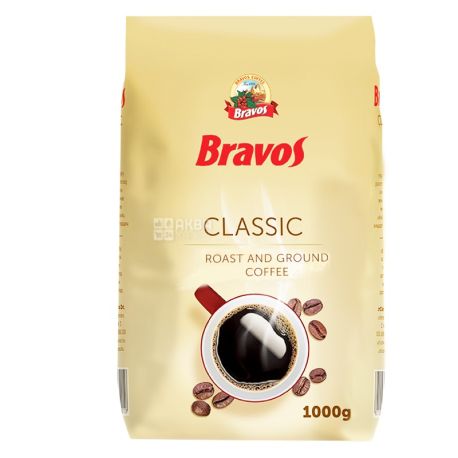 Bravos Classic, 1 кг, Кава Бравос, 100% Робуста, середнього обсмаження, мелена