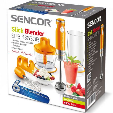 Sencor SHB4363OR, hand blender with nozzles, orange, 800 W
