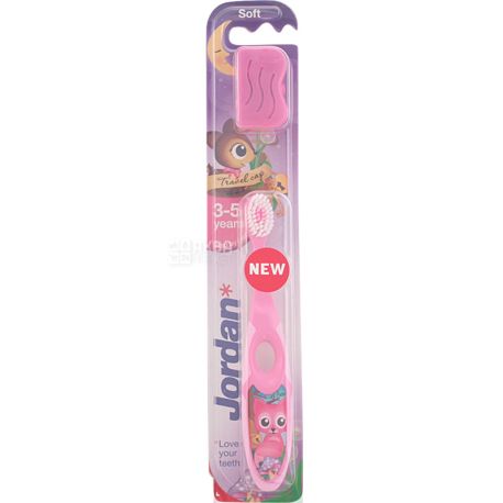 Jordan, Soft toothbrush, for children 3-5 years old, with cap, assorted