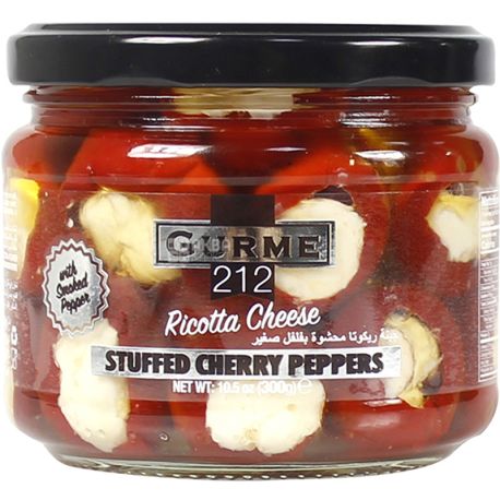 Gurme 212, Ricotto & Black Olives stuffed Cherry Peppers, 300 г, Перець чері з сиром Рікотта