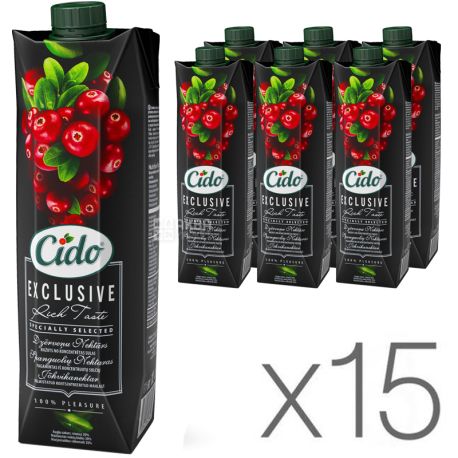Cido, Упаковка 15 шт. х 1 л, Нектар журавлинний, 30%