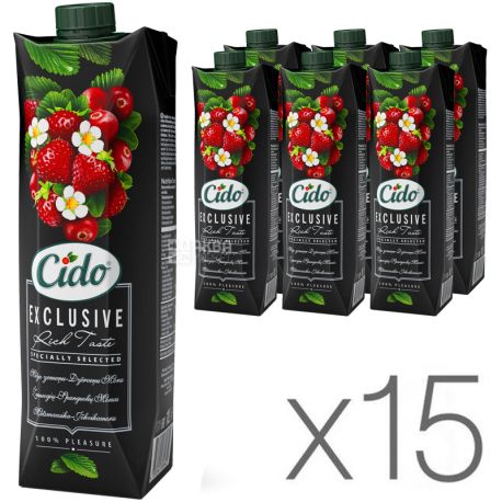 Cido, Земляника-Клюква, Упаковка 15 шт. х 1 л, Напиток сокосодержащий