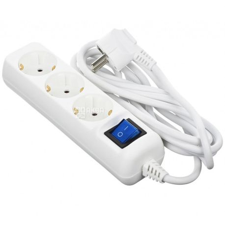 Surge protector 2E 3XSchuko with switch 3G1.0x3M, white