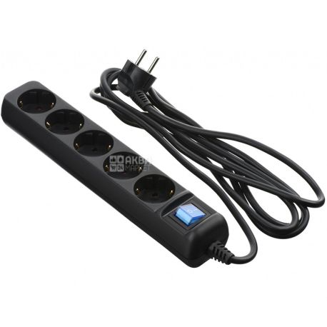Surge protector 2E 5XSchuko with switch 3G1.0x3M, black