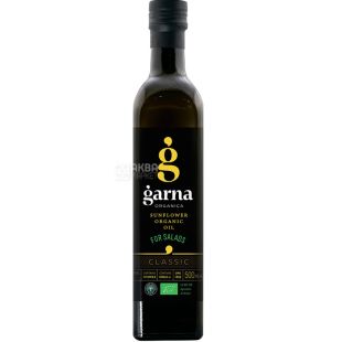 Garna Organica, 0,5 л, Масло подсолнечника для салатов, нерафинированное, невымороженное
