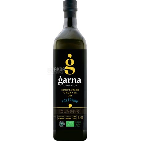 Garna Organica, 1 л, Масло подсолнечника для жарки, рафинированное, вымороженное