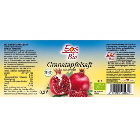 Eos Bio, Pomegranate, 200 ml, Organic juice