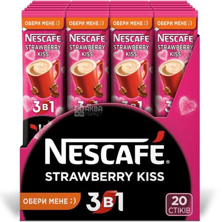 Nescafe 3в1, Strawberry Kiss, 20 шт х 13 г, Кавовий напій з ароматом полуниці