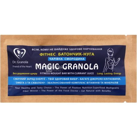Dr. Granola, Magic Granola, 35 г, Фітнес батончик-нуга, Чарівна смородина