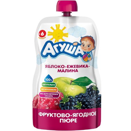 Агуша, 90 г, Пюре, Яблуко-ожина-малина