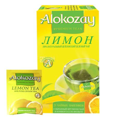 Alokozay, 25 пак, Чай зеленый Алокозай, с лимоном