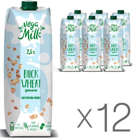 Vega Milk, Упаковка 12 шт. х 950 мл, Напій гречаний ультрапастеризований, 2,5%