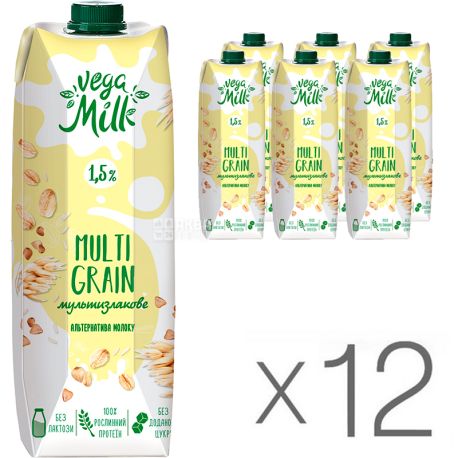 Vega Milk, Упаковка 12 шт. х 950 мл, Напиток мультизлаковый ультрапастеризованный, 1,5%