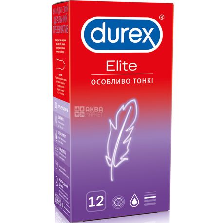 Durex, Elite, 12 шт., Презервативи особливо тонкі, з силіконовою змазкою