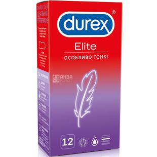 Durex, Elite, 12 шт., Презервативи особливо тонкі, з силіконовою змазкою