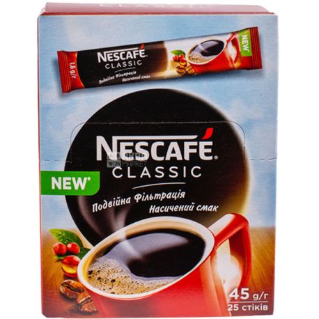 Nescafe Classic, 25 шт. х 1,8 г, Кофе Нескафе Классик, растворимый, в стиках