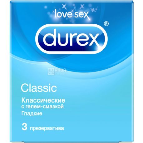 Durex Classic, 3 units, Condoms Classic, with gel lubricant