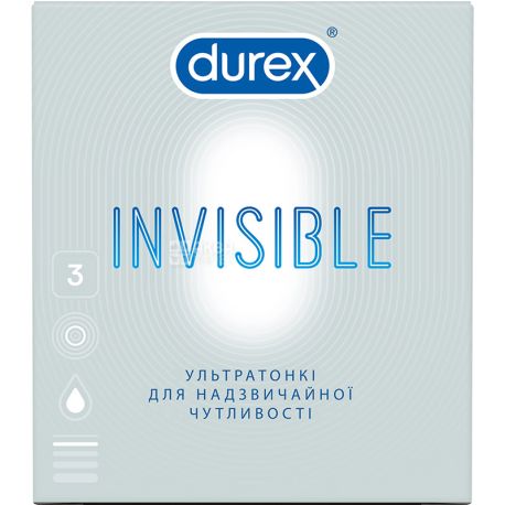 Durex Invisible, 3 шт., Презервативи ультратонкі з гелем-змазкою