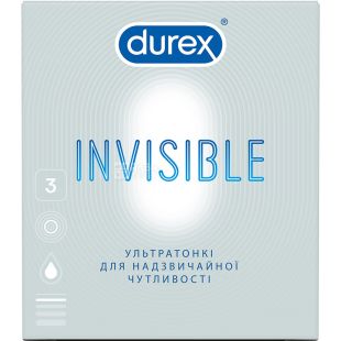 Durex Invisible, 3 шт., Презервативи ультратонкі з гелем-змазкою