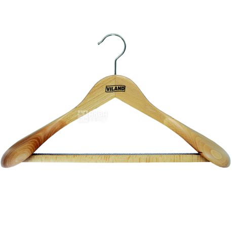 Вешалка деревянная с резиновой лентой, для тяжелой одежды, 50,5 см ТМ Viland, 1 шт.