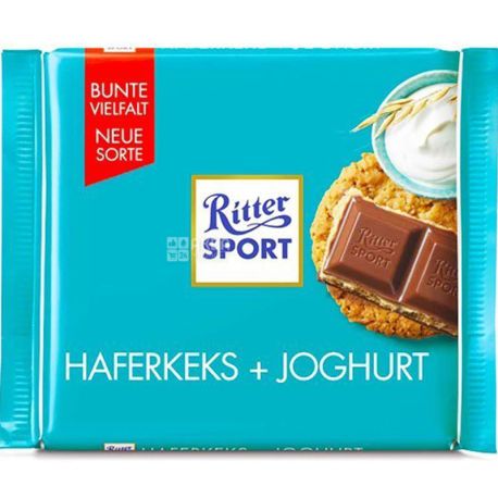 Ritter Sport, Haferkeks + Joghurt, 100 г, Молочний шоколад з вівсяним печивом і йогуртом