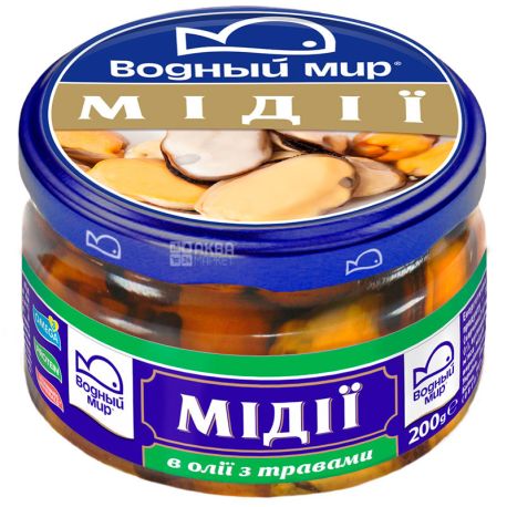 Водний світ, 200 г, Мідії в олії з травами