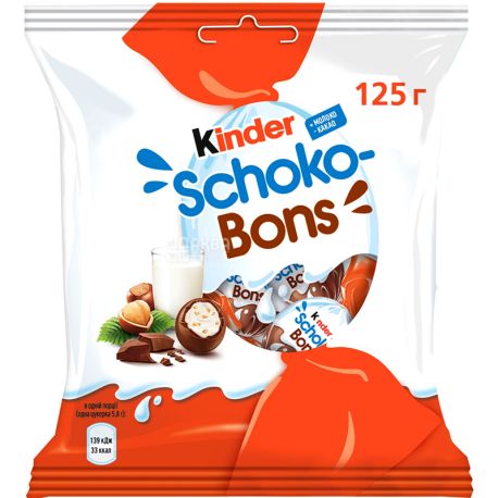 Kinder, Schoko-Bons, 125 г, Конфеты с молочного шоколада и ореховой начинкой