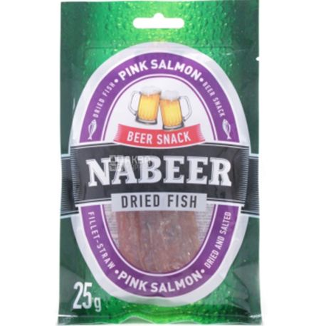 Пивний Nabeer, 25 г, Горбуша соломка, солоно-сушена