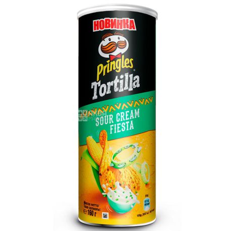 Pringles, Tortilla Sour Cream Fiesta, 160 г, Чипсы картофельные, Сметана, тубус