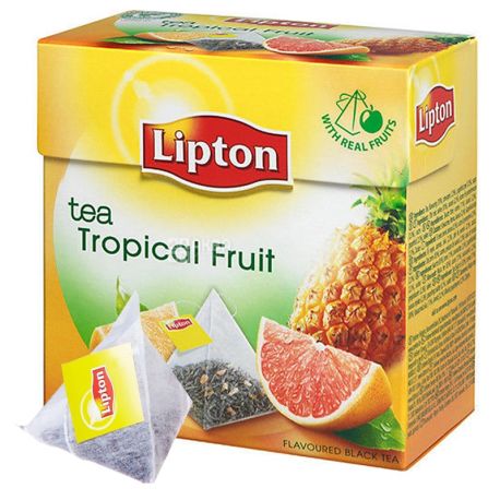 Lipton, Tropical Fruit, 20 пак., Чай Ліптон, Тропічний Фрукт, Чорний