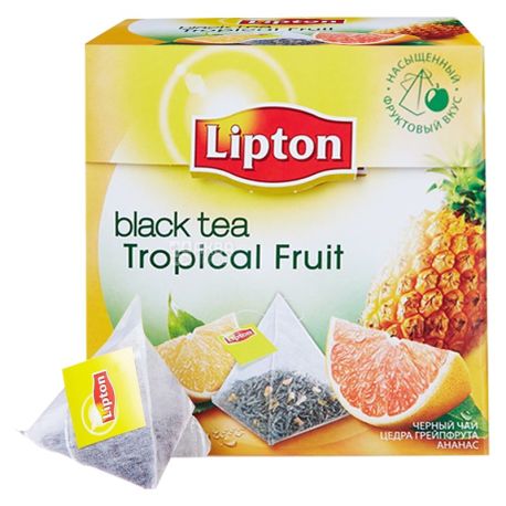 Lipton, Tropical Fruit, 20 пак., Чай Ліптон, Тропічний Фрукт, Чорний