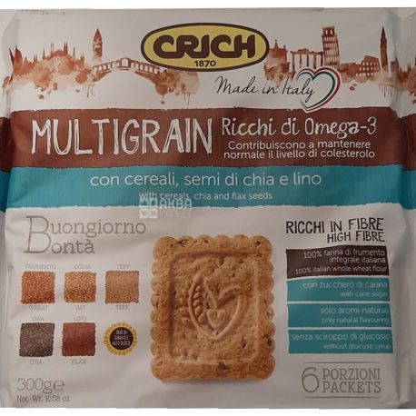 Crich, Multigrain, 300 г, Печенье песочное мультизлаковое с семенами чиа и льна